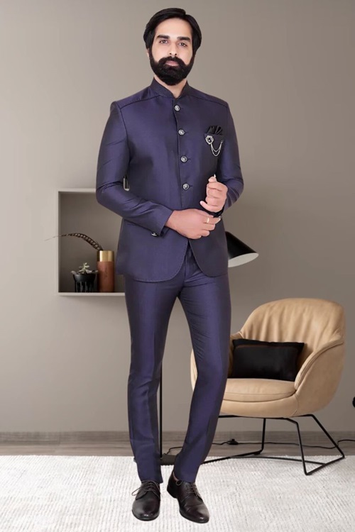 Purple Rayon Terry Rayon Jodhpuri Suit