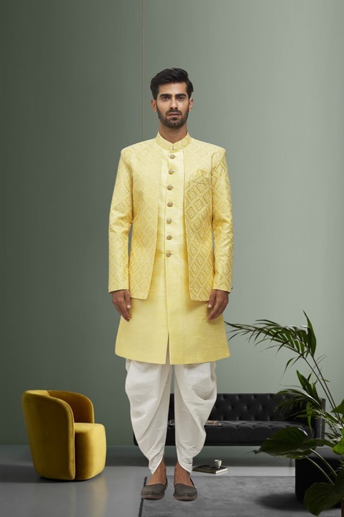 Men's Yellow Woven Sherwani