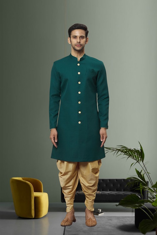 Men's Green Plain Sherwani