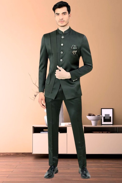 Black Rayon Terry Rayon Jodhpuri Suit