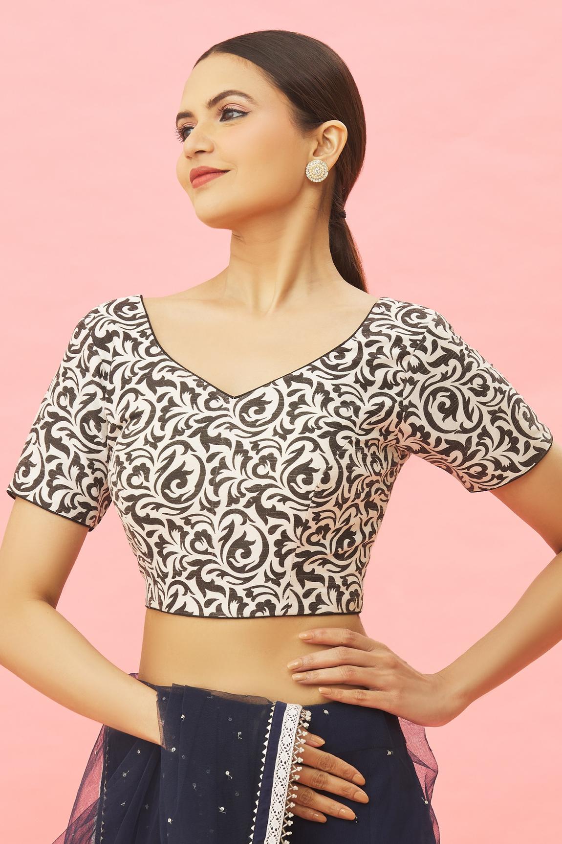 Black Art Silk Blouse With Printed For Women's