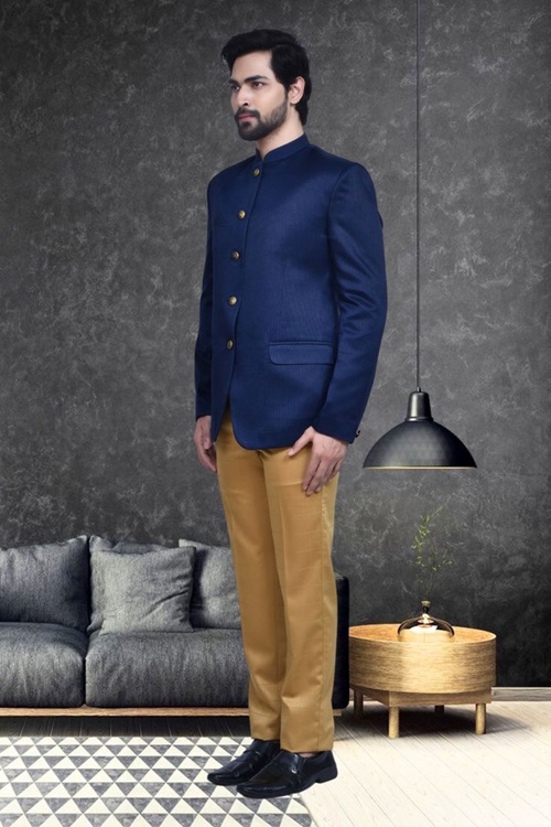 Blue Rayon Bandhgala Paired with Pant