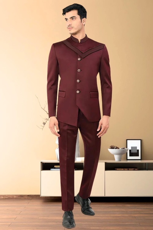 Maroon Rayon Terry Rayon Jodhpuri Suit