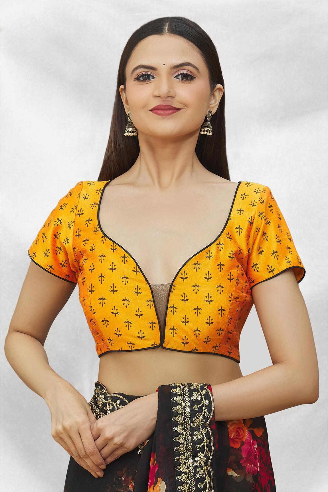 Yellow Art Silk Blouse With Printed For Women's