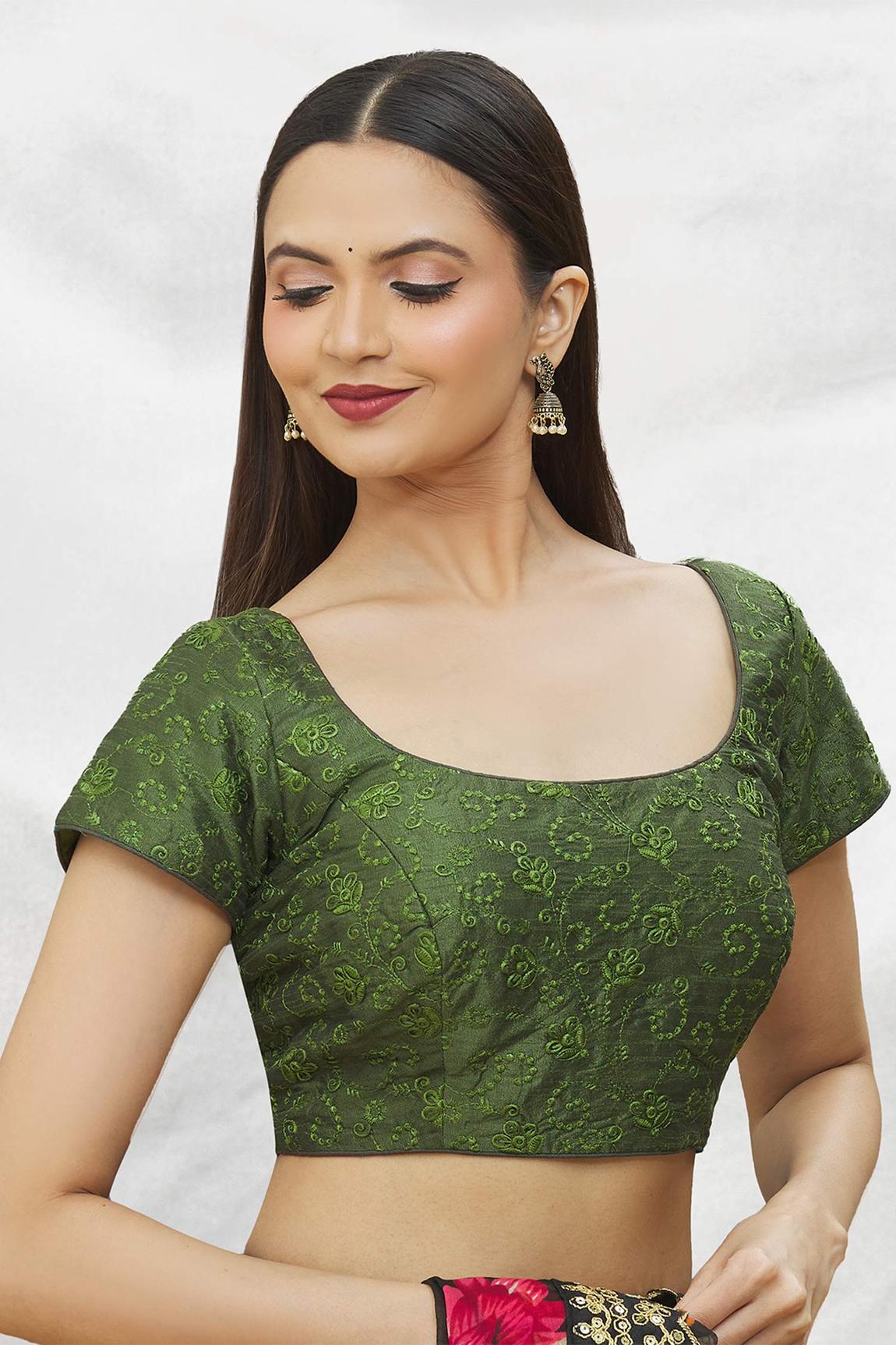 Green Art Silk Blouse With Embroidery For Women's