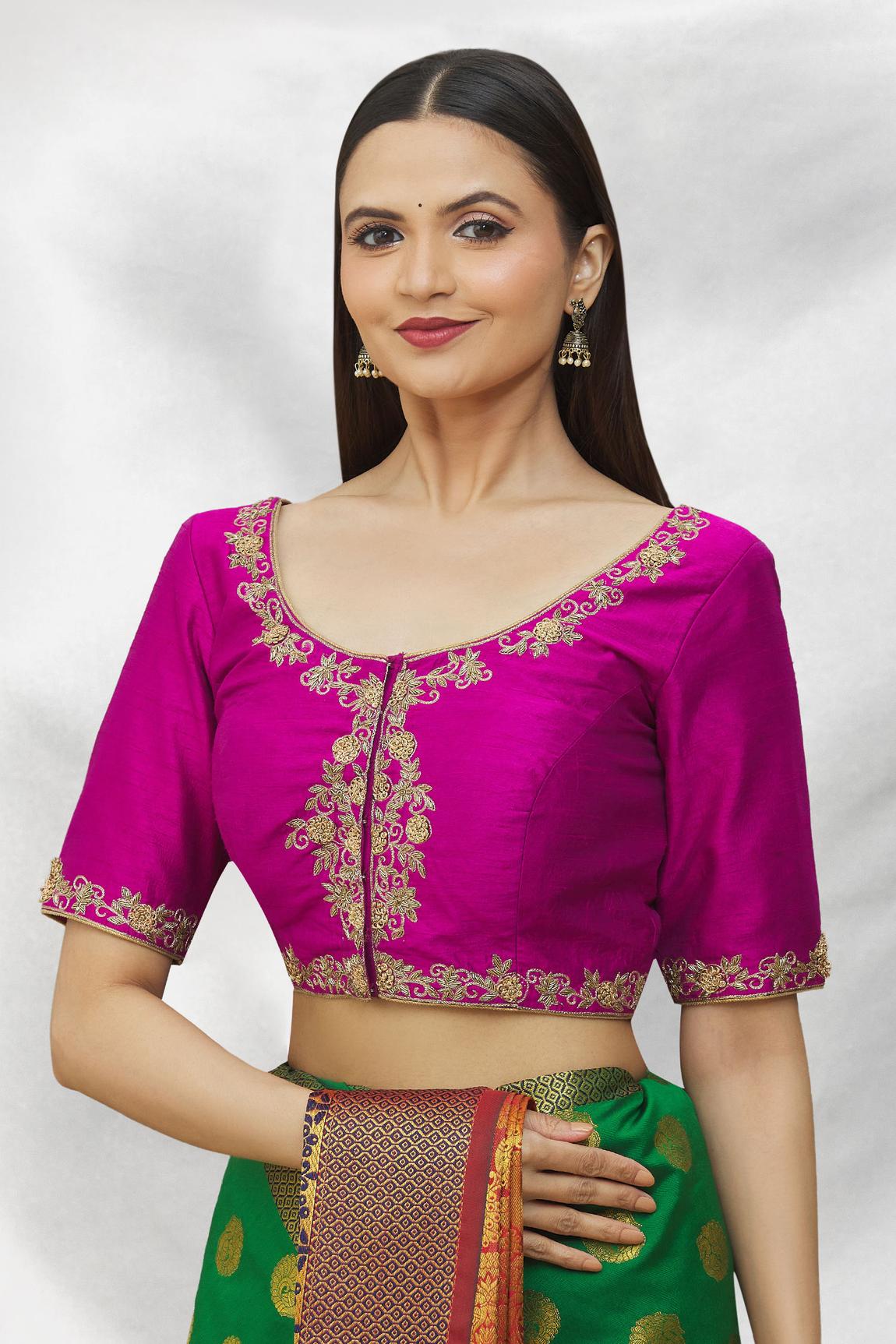 Purple Art Silk Blouse With Embroidery For Women's