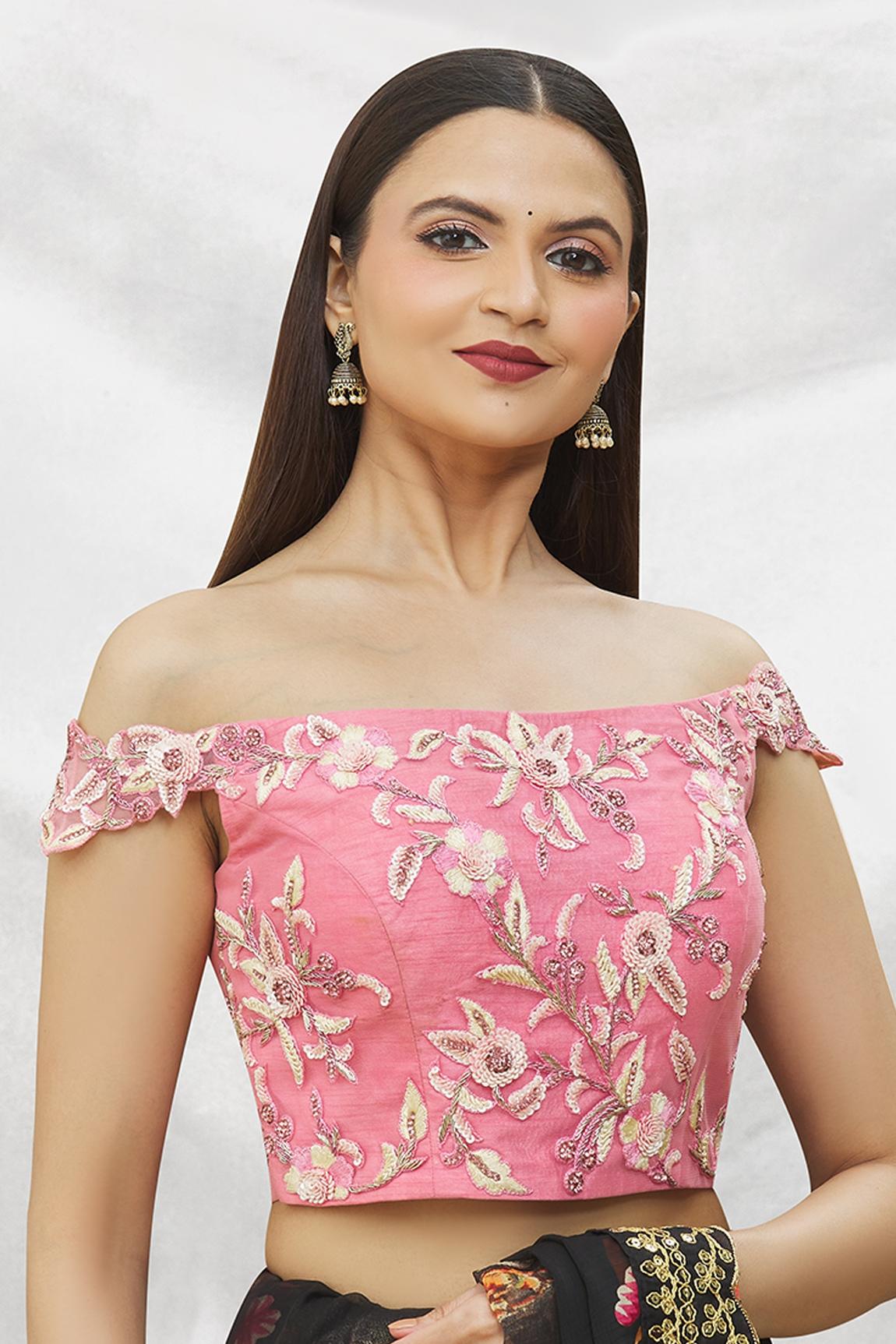 Pink Art Silk Blouse With Embroidery For Women's