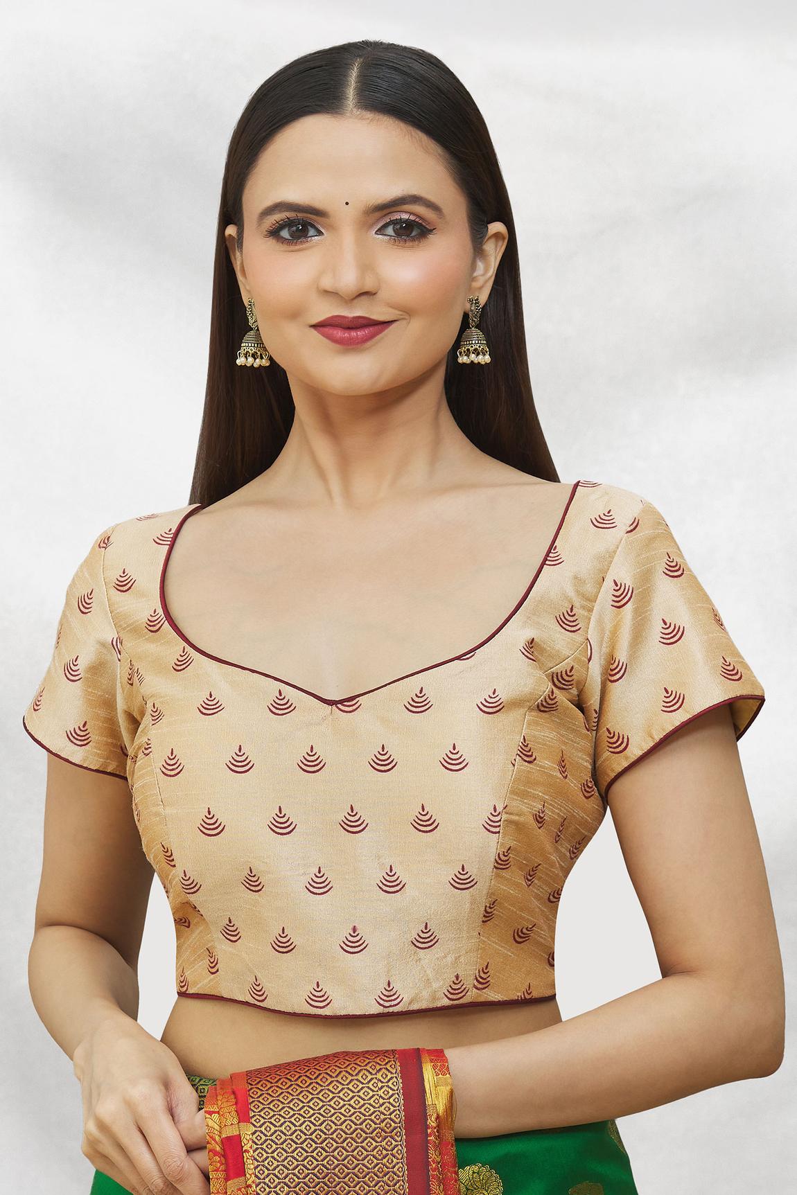 Beige Art Silk Blouse With Printed For Women's