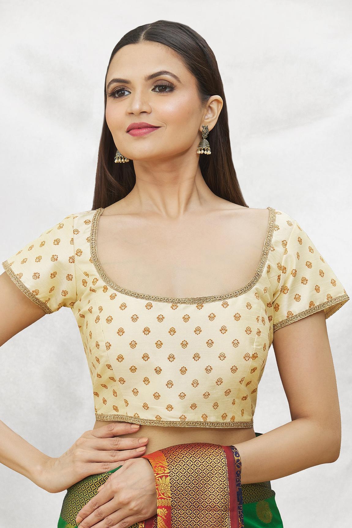 Cream Art Silk Blouse With Printed For Women's