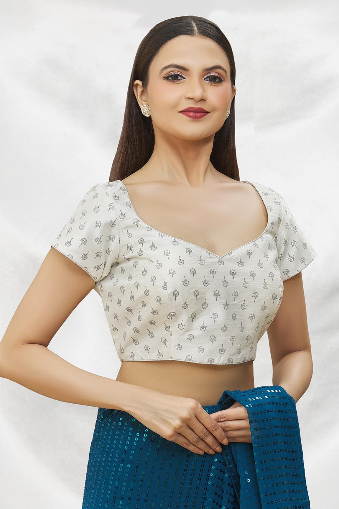 white Art Silk Blouse With Printed For Women's