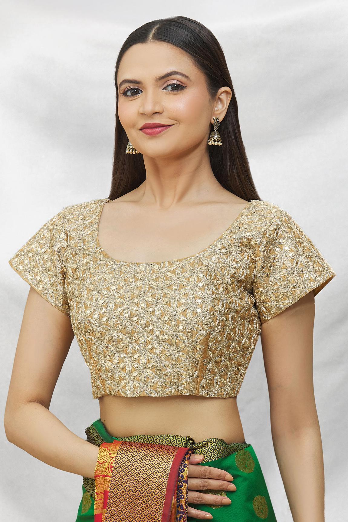 Gold Art Silk Blouse With Embroidery For Women's